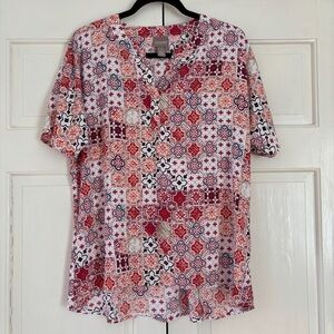 Chico’s Size 1 Tile Paisley Floral Patterned High Low Top Chicos Size Medium